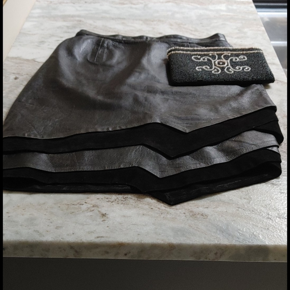 Vintage Designer Layered Leather Black Lambskin Skirt - Picture 10 of 15